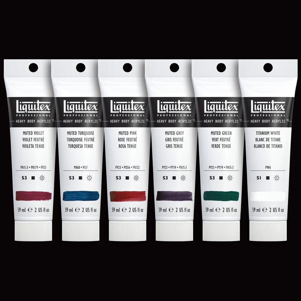 Heavy Body Acrylic Set - 6x59ml - Muted Collection + White - Image 3